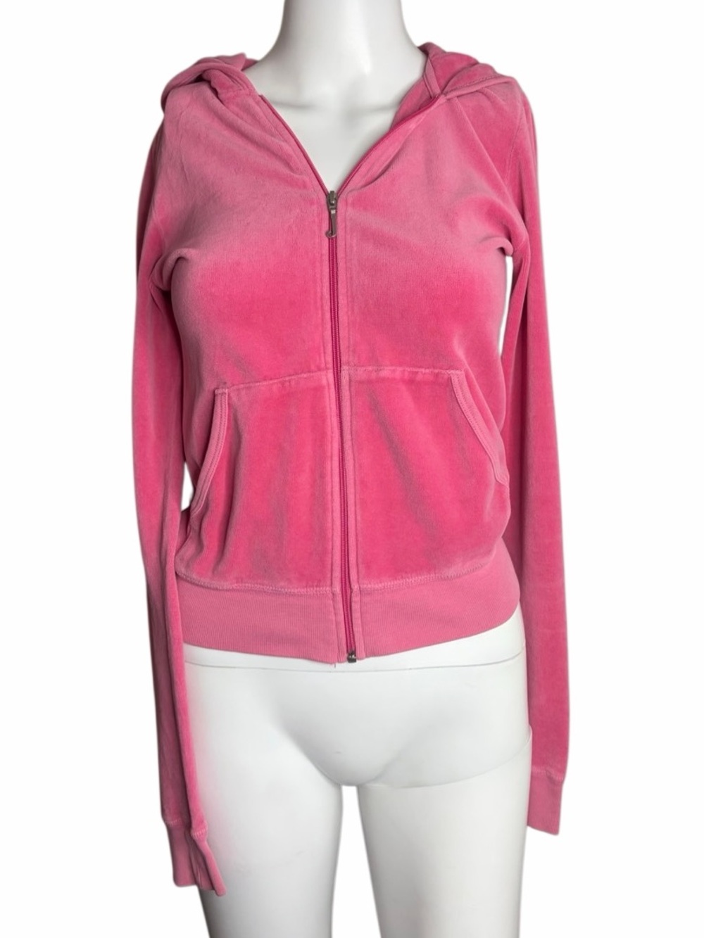 VINTAGE Juicy Couture Pink Velour Hooded Jacket Embellished Back Graphic Small - Picture 2 of 5